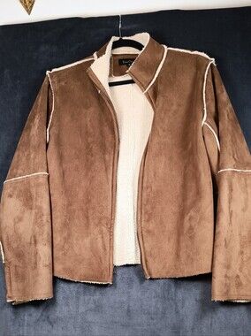 True Grit Brown Faux Suede Jacket with Cream Sherpa.